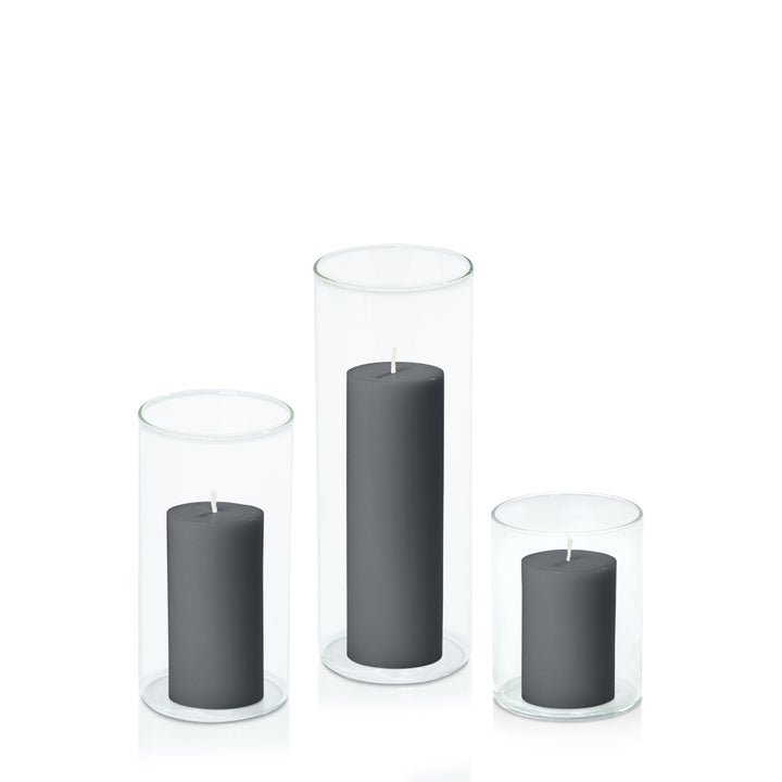 Charcoal 5cm Pillar in 8cm Glass Set - Sm Pack of 1