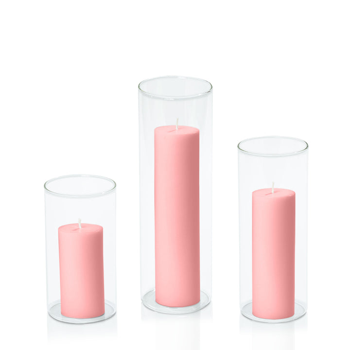 Coral Pink 5cm Pillar in 8cm Glass Set - Med Pack of 1