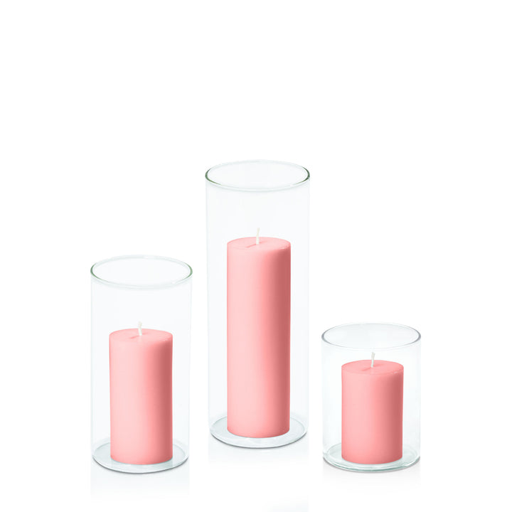 Coral Pink 5cm Pillar in 8cm Glass Set - Sm Pack of 1