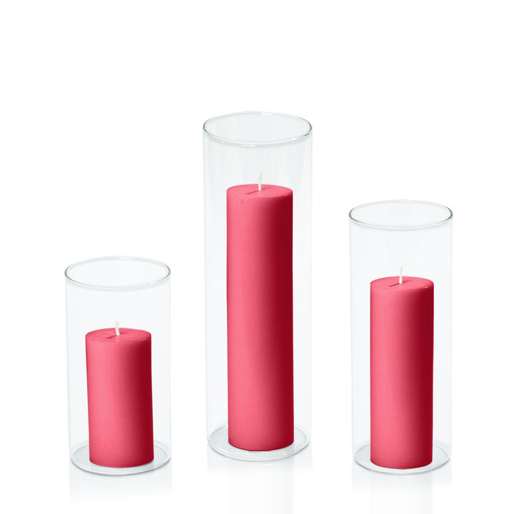 Carnival Red 5cm Pillar in 8cm Glass Set - Med Pack of 1