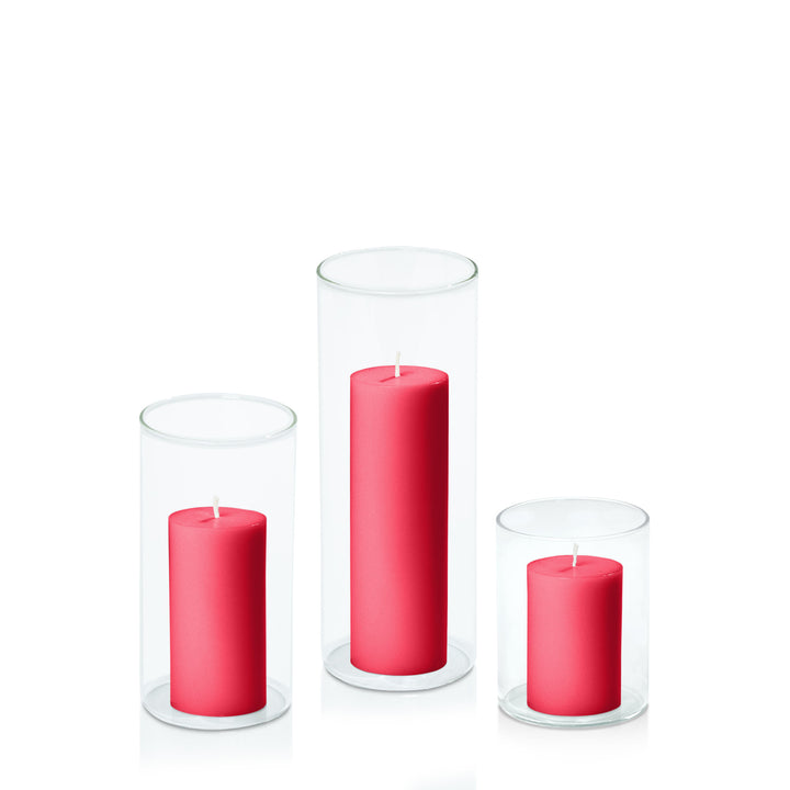 Carnival Red 5cm Pillar in 8cm Glass Set - Sm Pack of 1