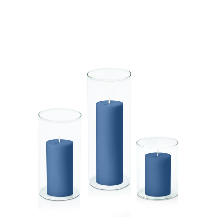 Dusty Blue 5cm Pillar in 8cm Glass Set - Sm Pack of 1