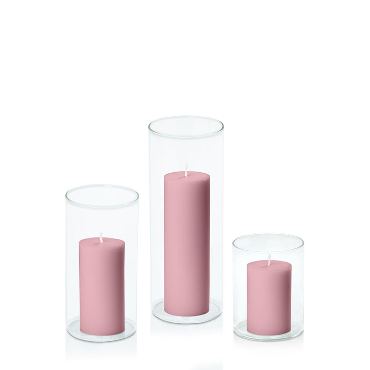 Dusty Pink 5cm Pillar in 8cm Glass Set - Sm Pack of 1