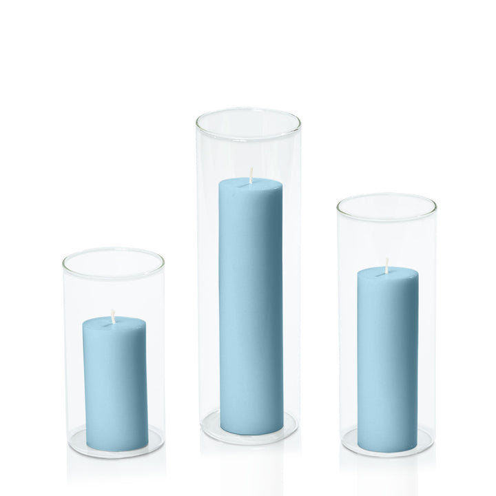 French Blue 5cm Pillar in 8cm Glass Set - Med Pack of 1