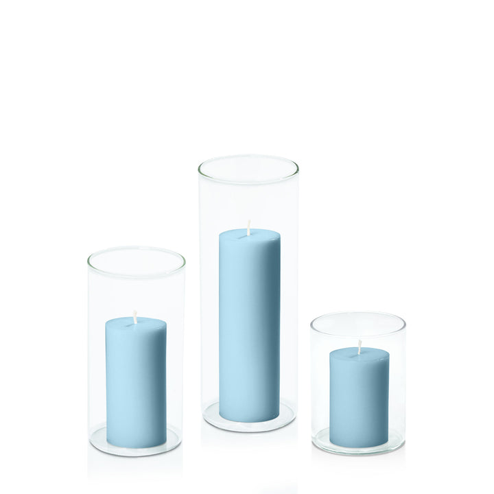 French Blue 5cm Pillar in 8cm Glass Set - Sm Pack of 1