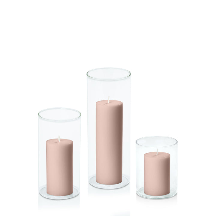 Heritage Rose 5cm Pillar in 8cm Glass Set - Sm Pack of 1