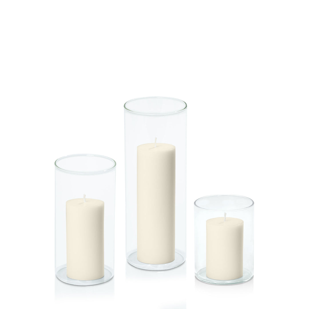 Ivory 5cm Pillar in 8cm Glass Set - Sm Pack of 1