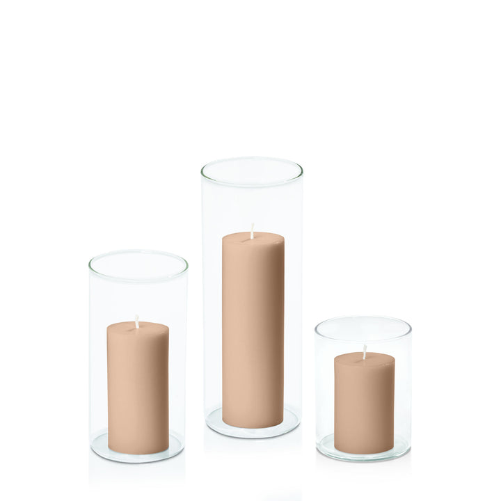 Latte 5cm Pillar in 8cm Glass Set - Sm Pack of 1