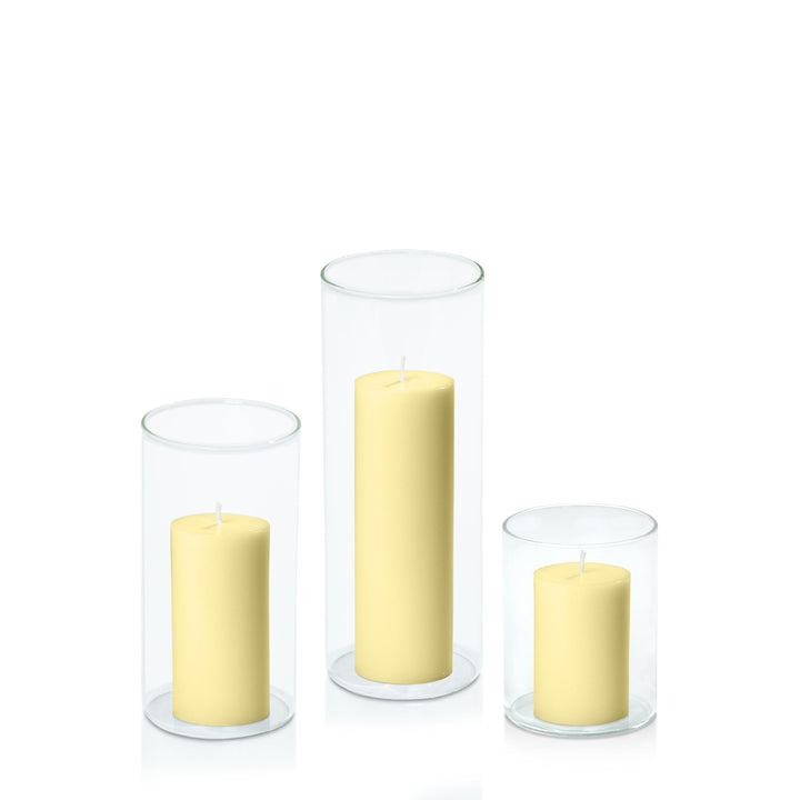 Lemon 5cm Pillar in 8cm Glass Set - Sm Pack of 1