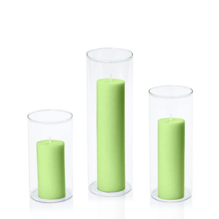 Lime 5cm Pillar in 8cm Glass Set - Med Pack of 1