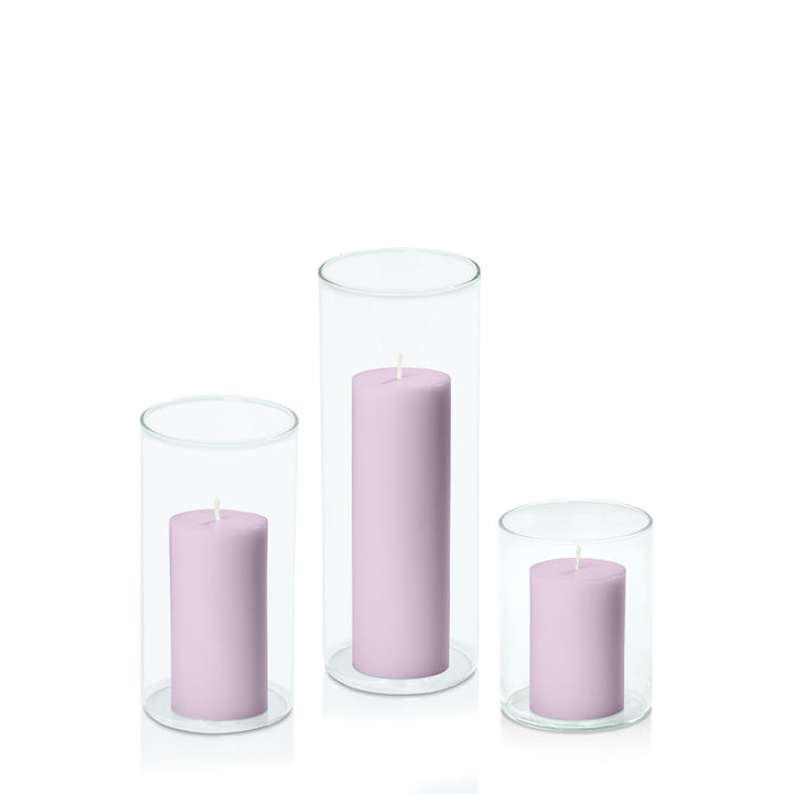 Lilac 5cm Pillar in 8cm Glass Set - Sm Pack of 1