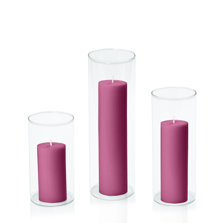 Magenta 5cm Pillar in 8cm Glass Set - Med Pack of 1