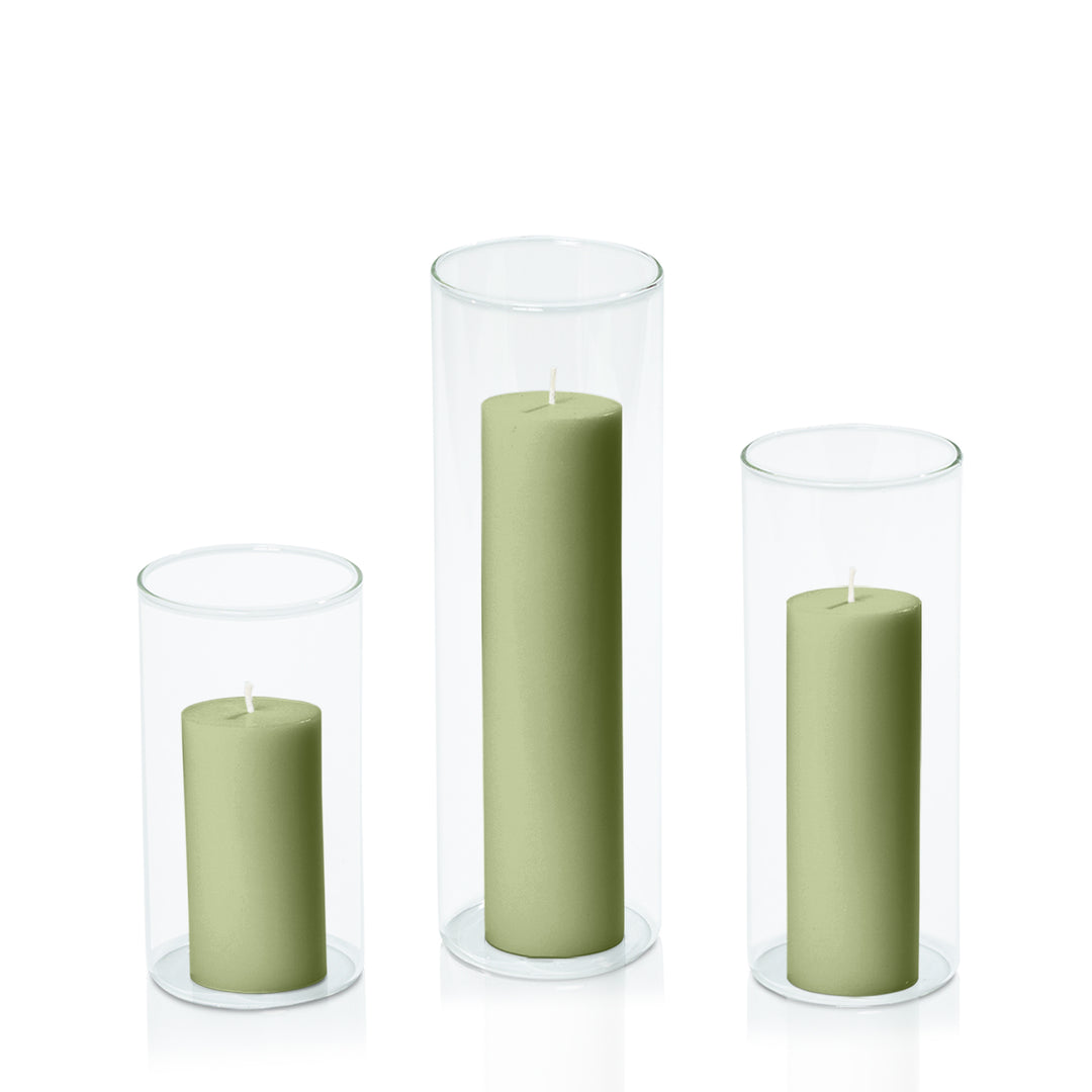 Matcha 5cm Pillar in 8cm Glass Set - Med Pack of 1