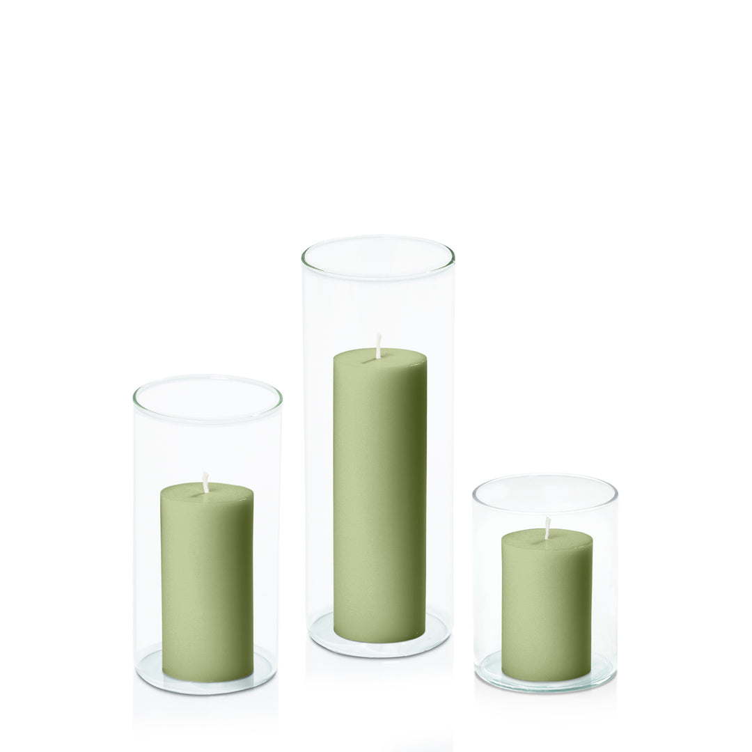 Matcha 5cm Pillar in 8cm Glass Set - Sm Pack of 1