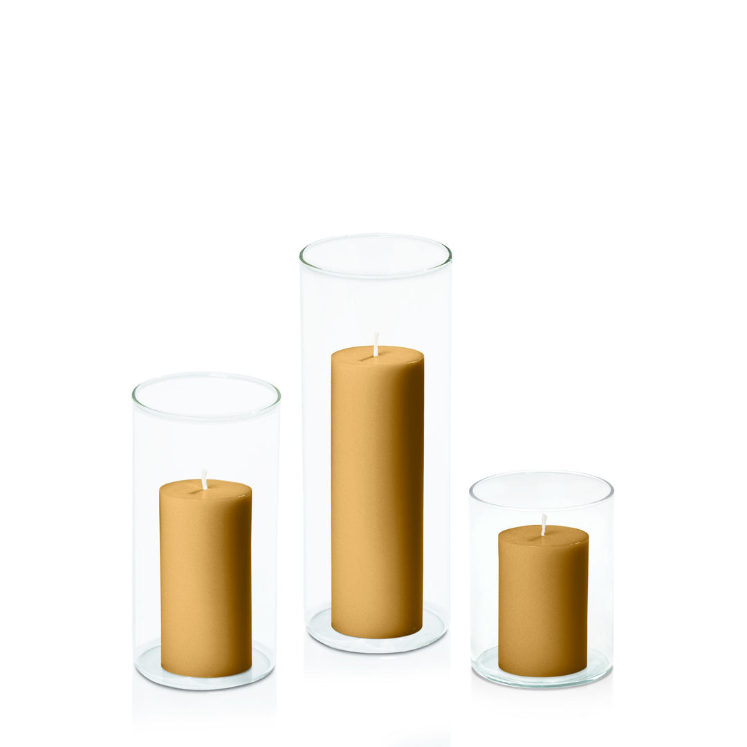 Mustard 5cm Pillar in 8cm Glass Set - Sm Pack of 1