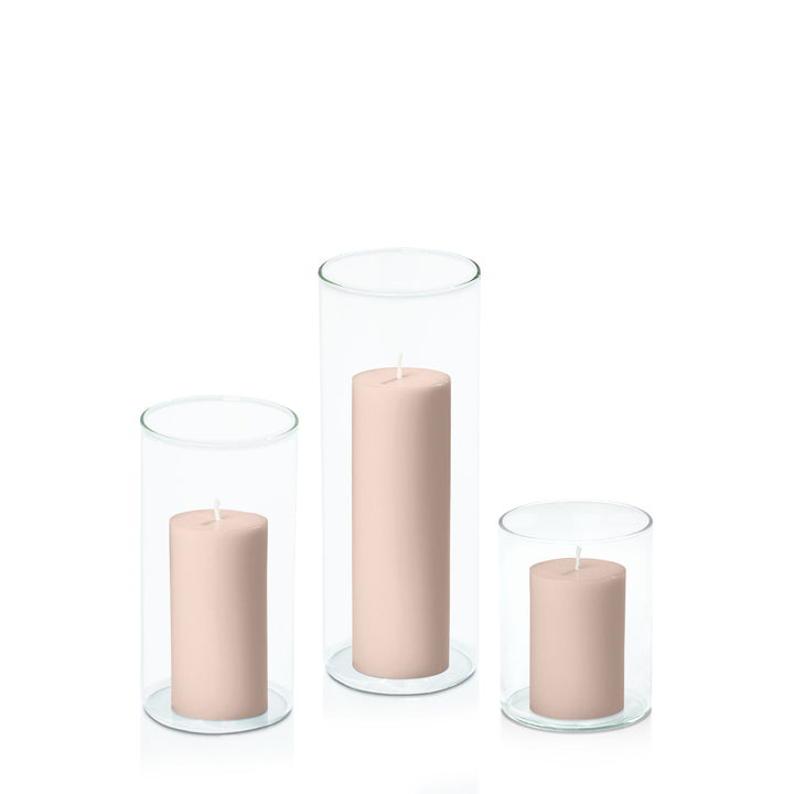 Nude 5cm Pillar in 8cm Glass Set - Sm Pack of 1