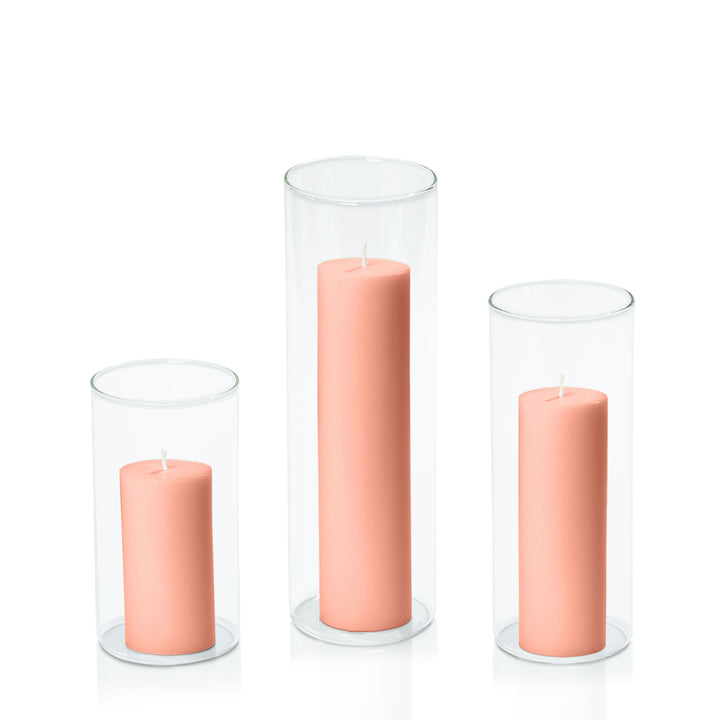 Peach 5cm Pillar in 8cm Glass Set - Med Pack of 1