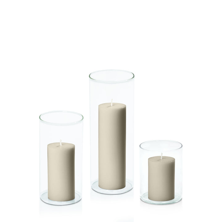 Pale Eucalypt 5cm Pillar in 8cm Glass Set - Sm Pack of 1