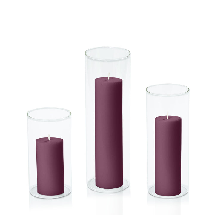 Plum 5cm Pillar in 8cm Glass Set - Med Pack of 1