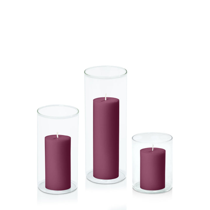 Plum 5cm Pillar in 8cm Glass Set - Sm Pack of 1