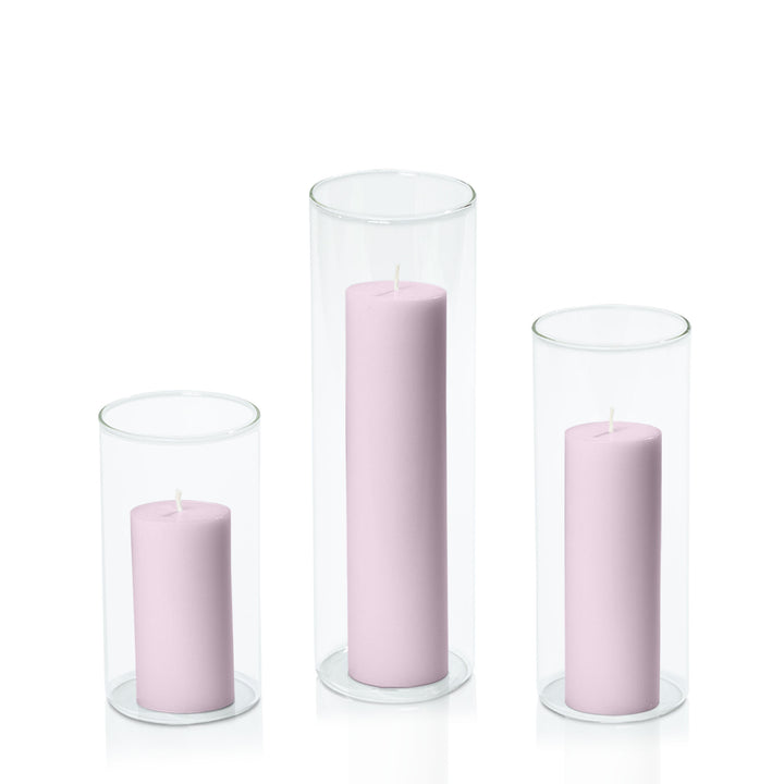 Pastel Pink 5cm Pillar in 8cm Glass Set - Med Pack of 1