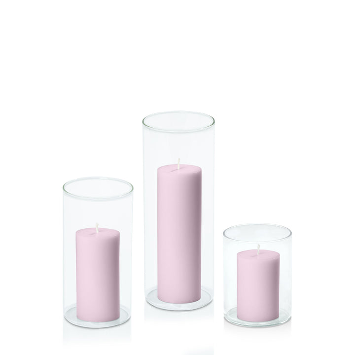 Pastel Pink 5cm Pillar in 8cm Glass Set - Sm Pack of 1