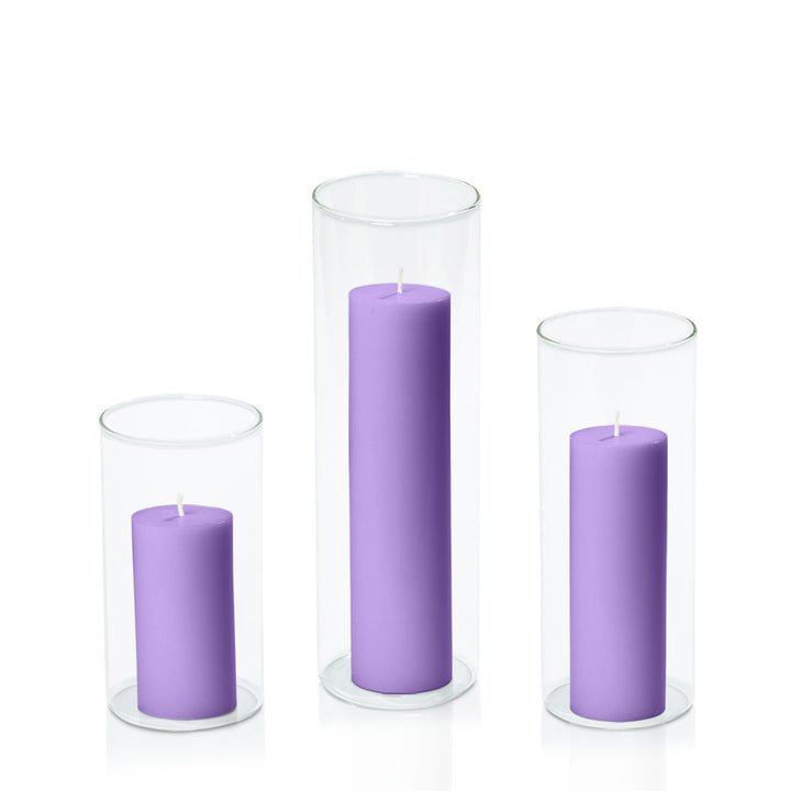 Purple 5cm Pillar in 8cm Glass Set - Med Pack of 1