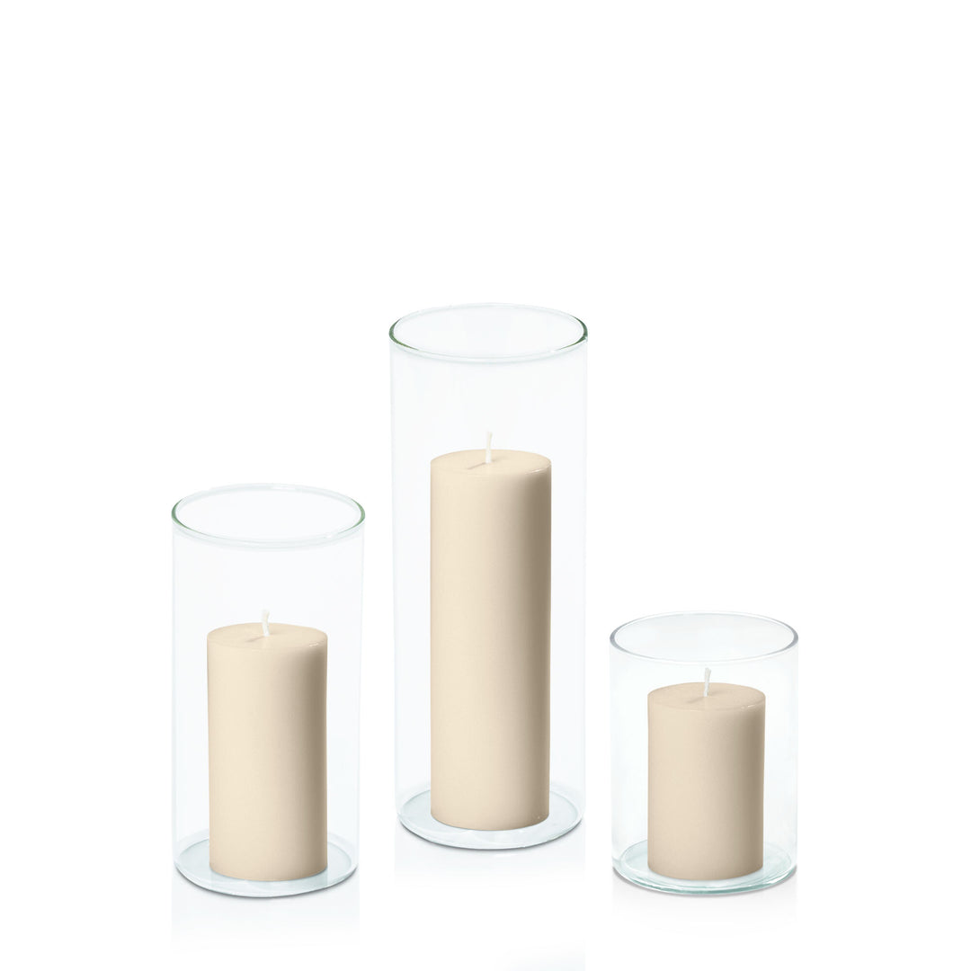 Sandstone 5cm Pillar in 8cm Glass Set - Sm Pack of 1