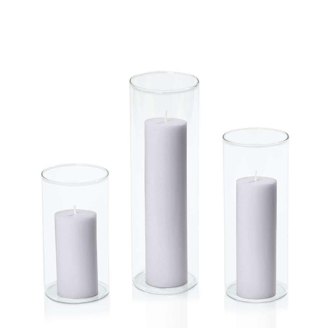 Silver Grey 5cm Pillar in 8cm Glass Set - Med Pack of 1