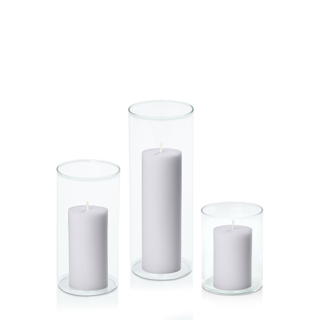 Silver Grey 5cm Pillar in 8cm Glass Set - Sm Pack of 1