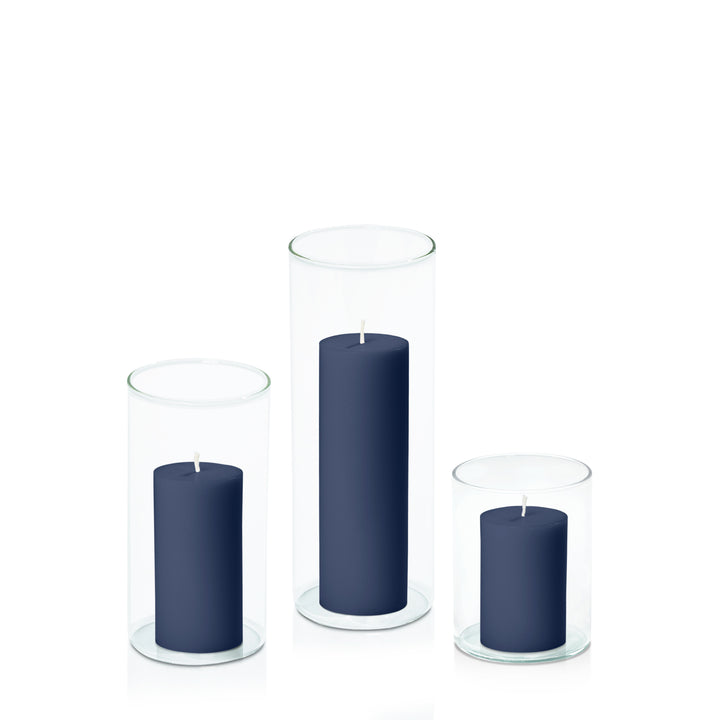 Sapphire 5cm Pillar in 8cm Glass Set - Sm Pack of 1