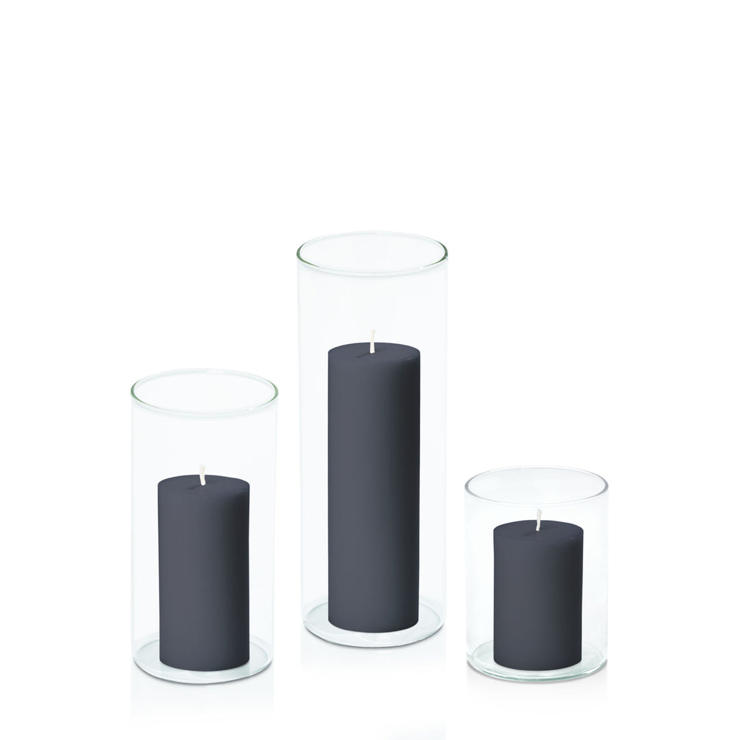 Steel Blue 5cm Pillar in 8cm Glass Set - Sm Pack of 1