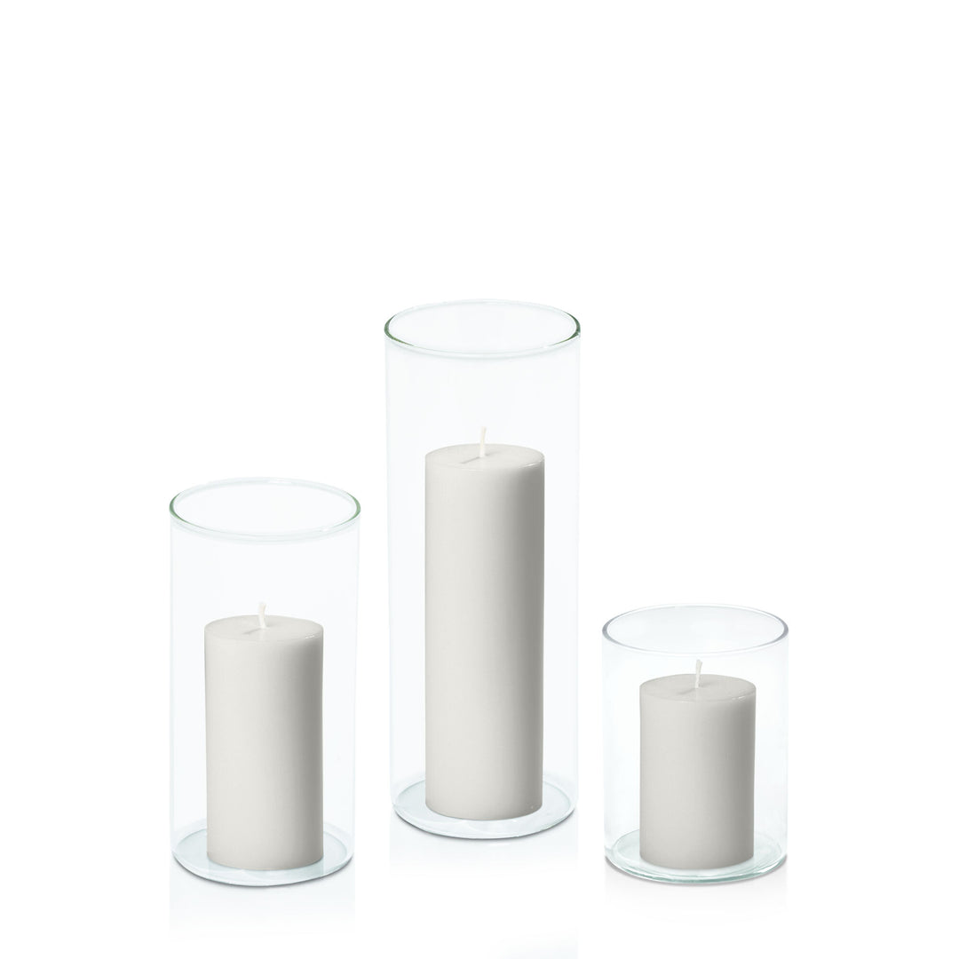 Stone 5cm Pillar in 8cm Glass Set - Sm Pack of 1