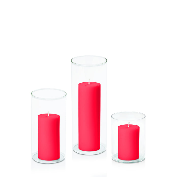 Watermelon 5cm Pillar in 8cm Glass Set - Sm Pack of 1