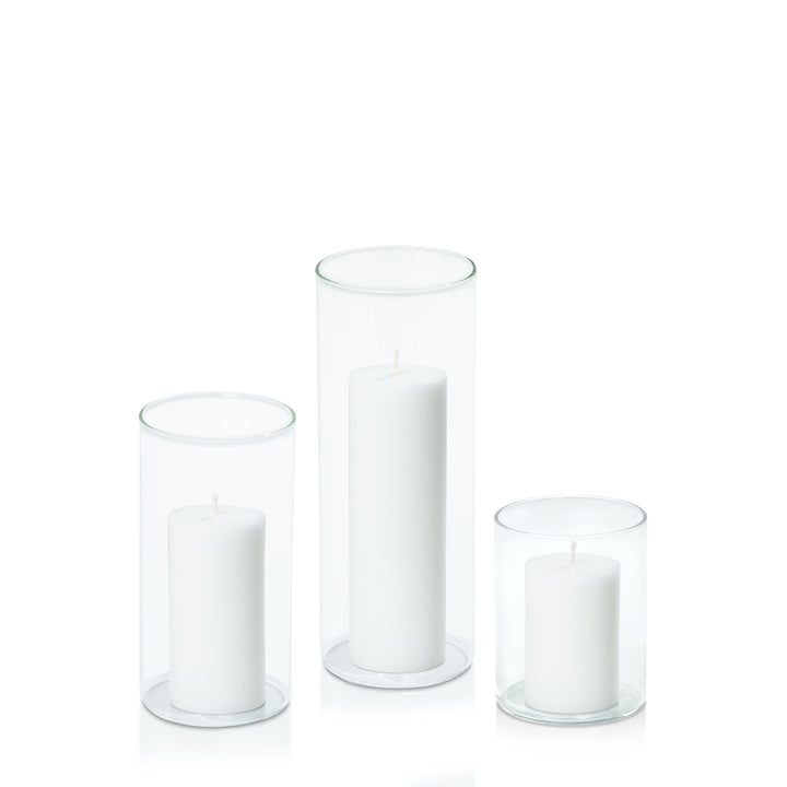 White 5cm Pillar in 8cm Glass Set - Sm Pack of 1