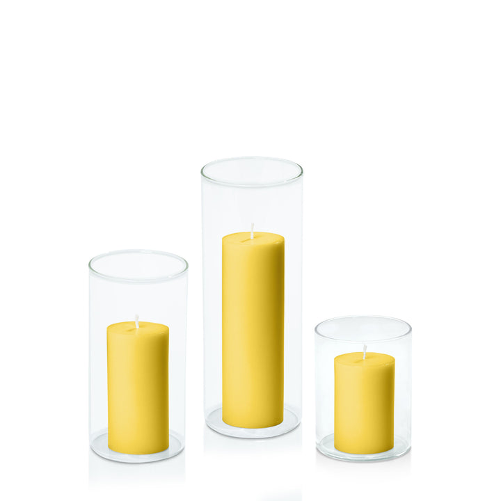 Yellow 5cm Pillar in 8cm Glass Set - Sm Pack of 1