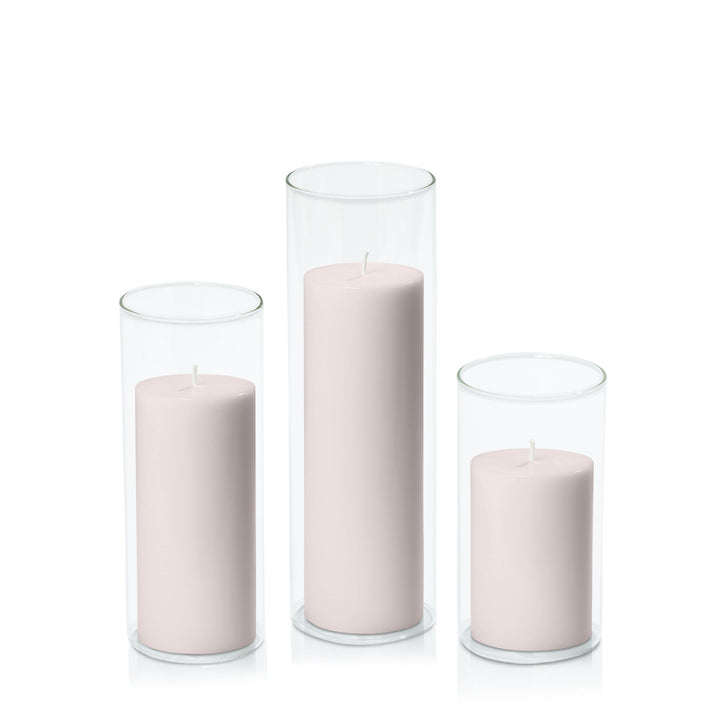 Antique Pink 7cm Pillar in 8cm Glass Set - Med Pack of 1