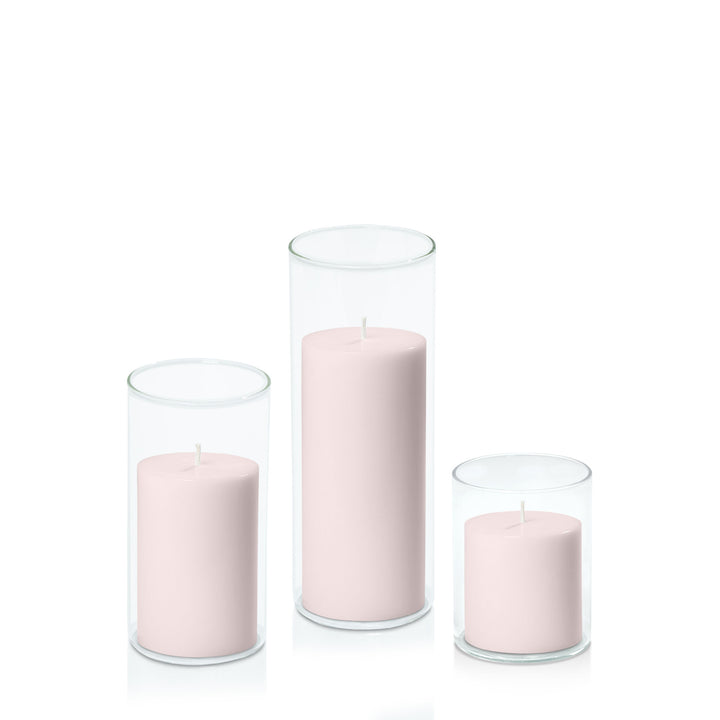 Antique Pink 7cm Pillar in 8cm Glass Set - Sm Pack of 1