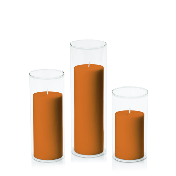 Baked Clay 7cm Pillar in 8cm Glass Set - Med Pack of 1