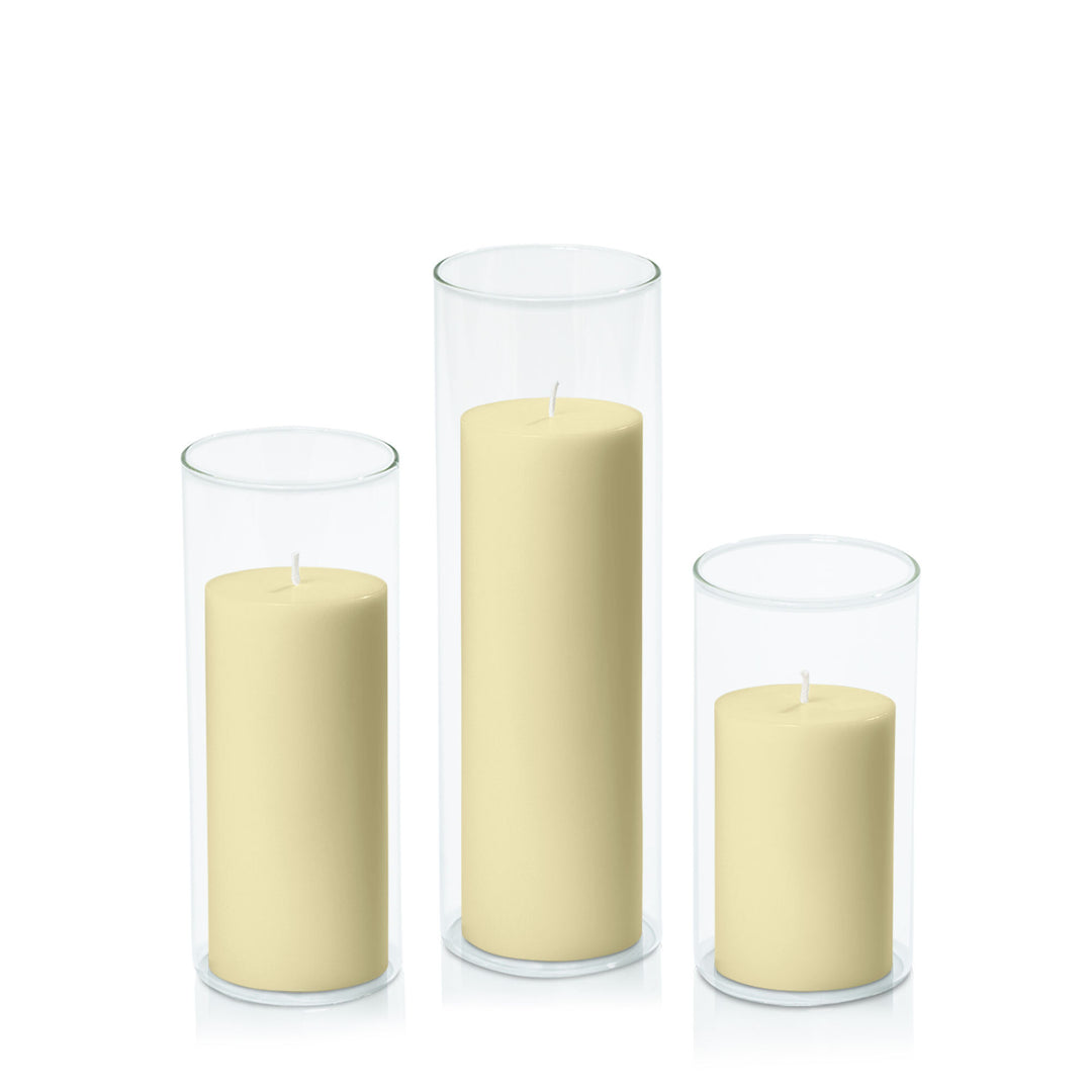 Buttercream 7cm Pillar in 8cm Glass Set - Med Pack of 1