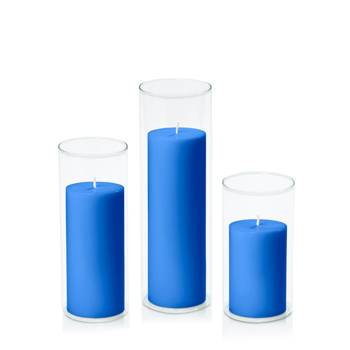 Capri 7cm Pillar in 8cm Glass Set - Med Pack of 1