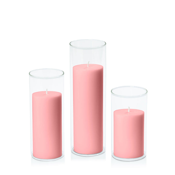 Coral Pink 7cm Pillar in 8cm Glass Set - Med Pack of 1