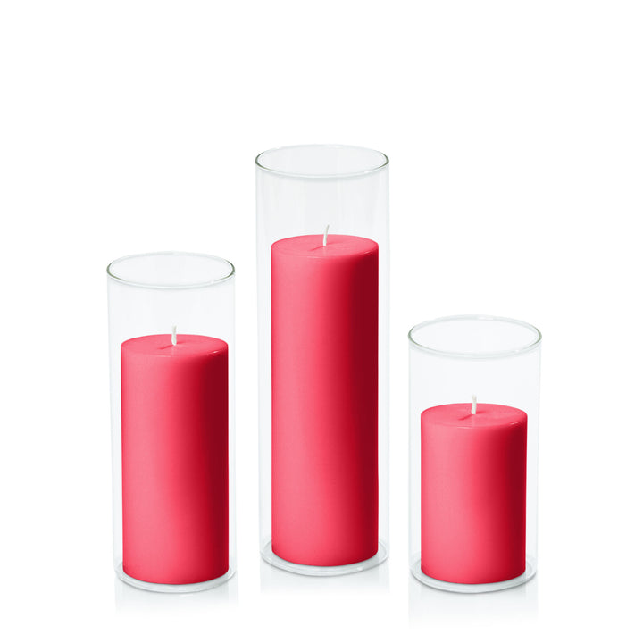 Carnival Red 7cm Pillar in 8cm Glass Set - Med Pack of 1