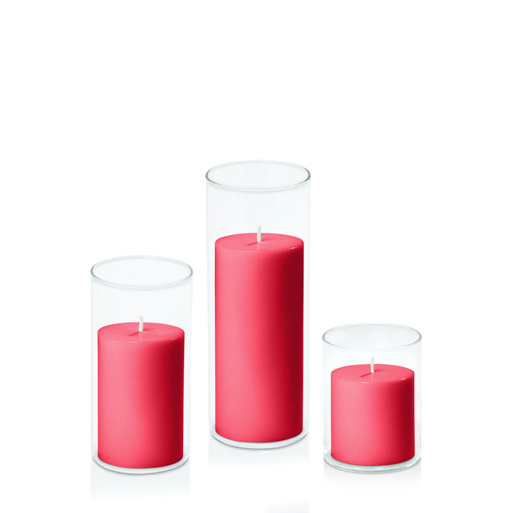 Carnival Red 7cm Pillar in 8cm Glass Set - Sm Pack of 1