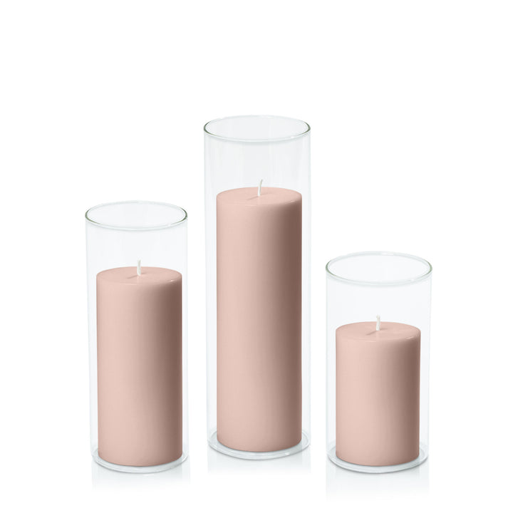 Heritage Rose 7cm Pillar in 8cm Glass Set - Med Pack of 1