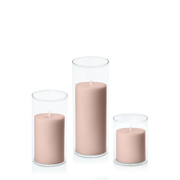 Heritage Rose 7cm Pillar in 8cm Glass Set - Sm Pack of 1