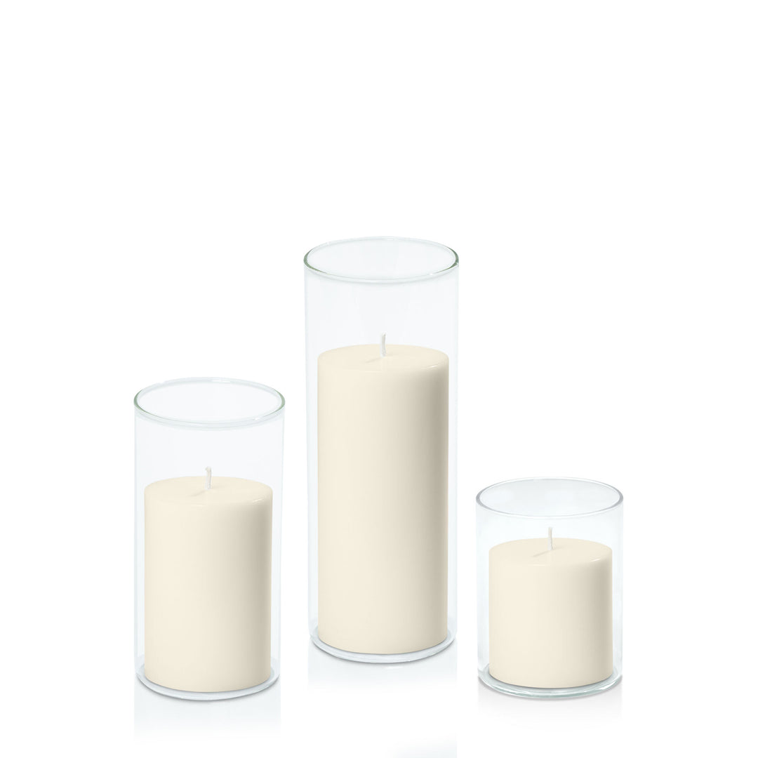 Ivory 7cm Pillar in 8cm Glass Set - Sm Pack of 1