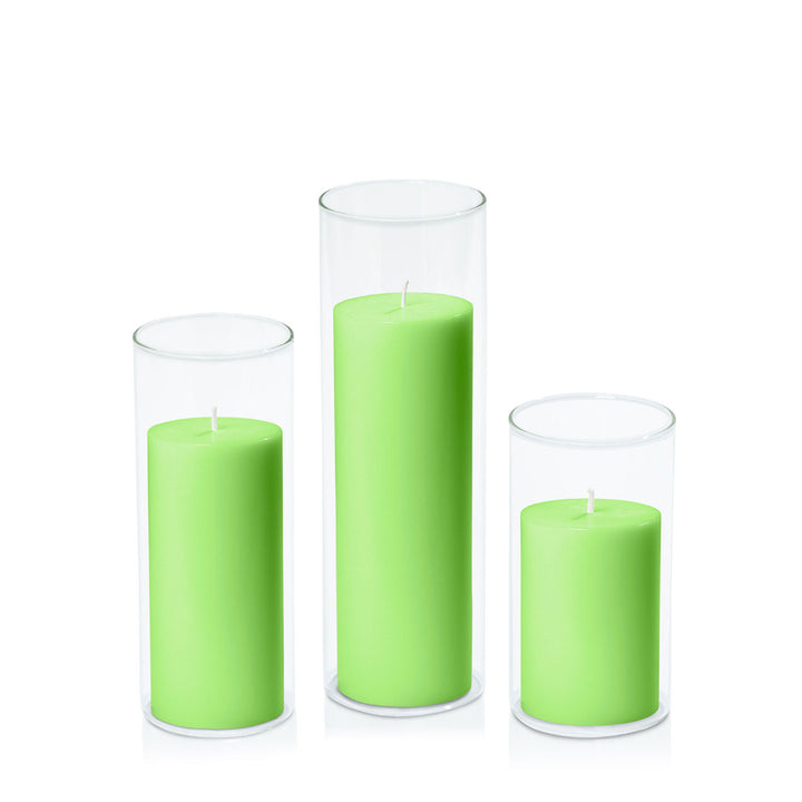 Lime 7cm Pillar in 8cm Glass Set - Med Pack of 1