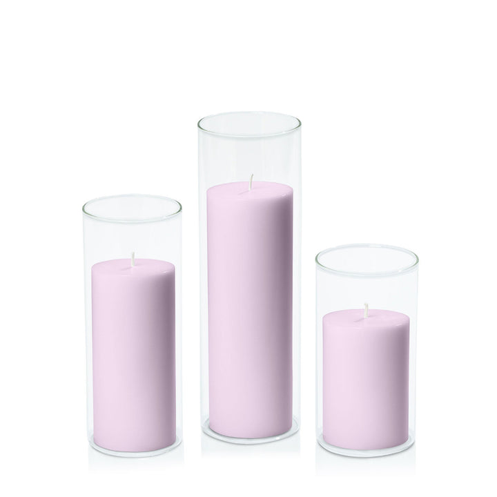 Lilac 7cm Pillar in 8cm Glass Set - Med Pack of 1