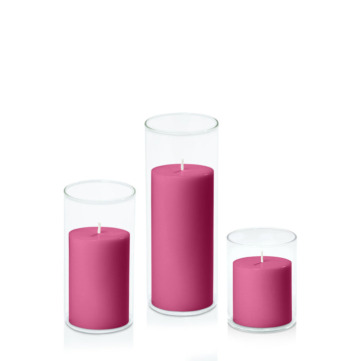 Magenta 7cm Pillar in 8cm Glass Set - Sm Pack of 1